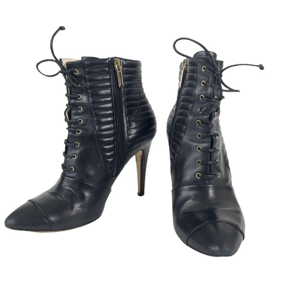 🟣🟣🟣 COYE NOKES Womens Size 37/7 Black Leather Ankle Laced Cap Toe Zip Boots - Picture 9 of 9